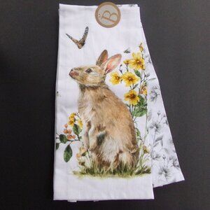 NWT Garden Bunny Rabbit Tea Towels Boston International Made in India